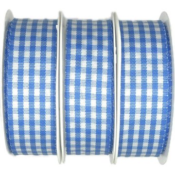 

GOLDINA Sada 3 ks taftových stuh Vichy Karo modrá 25 mm × 3 m