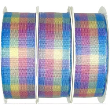 GOLDINA Sada 3 ks taftových stuh Multicolore Blue kostkovaná 25 mm × 3 m