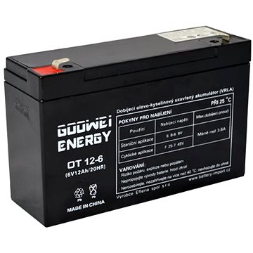 

GOOWEI ENERGY Bezúdržbový olověný akumulátor AGM OT12-6 F1, 6V, 12Ah