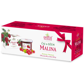 

Grešík Valdemar Dárková sada BIO čaj Malina 20 n. s. a džem Malina 210 g
