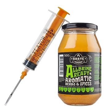 

Grate Goods BBQ solný nálev s injektorem AllBrine Ready Aromatic Herbs, 500 ml