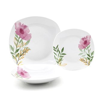 

HOME ELEMENTS Porcelánová sada talířů, 18 kusů, Růžový mák