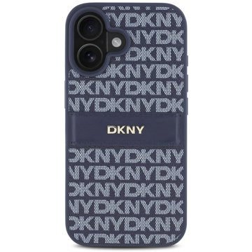 

DKNY PU Leather Repeat Pattern Tonal Stripe Zadní Kryt pro iPhone 16 Blue