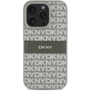 

DKNY PU Leather Repeat Pattern Tonal Stripe Zadní Kryt pro iPhone 16 Pro Beige