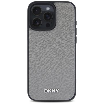 

DKNY PU Leather Silver Metal Logo Magsafe Zadní Kryt pro iPhone 16 Pro Max Grey