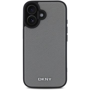 

DKNY PU Leather Silver Metal Logo Magsafe Zadní Kryt pro iPhone 16 Grey