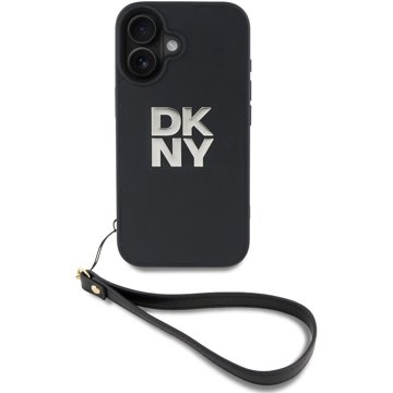 

DKNY PU Leather Stack Logo Wrist Strap Zadní Kryt pro iPhone 16 Black