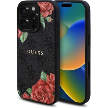 

Guess PU Leather 4G Roses MagSafe Zadní Kryt pro iPhone 16 Pro Black