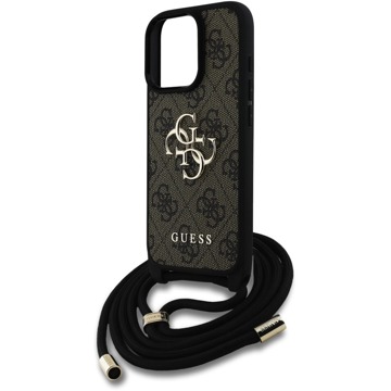 

Guess PU 4G Metal Logo Crossbody Popruh Zadní Kryt pro iPhone 16 Pro Brown