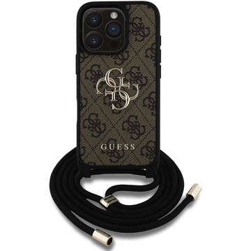

Guess PU 4G Metal Logo Crossbody Popruh Zadní Kryt pro iPhone 16 Pro Max Brown