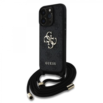 

Guess PU 4G Metal Logo Crossbody Popruh Zadní Kryt pro iPhone 16 Pro Black