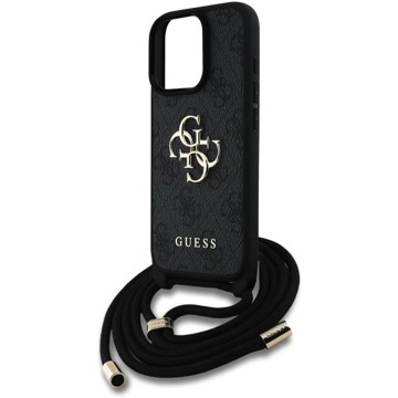 

Guess PU 4G Metal Logo Crossbody Popruh Zadní Kryt pro iPhone 16 Pro Max Black