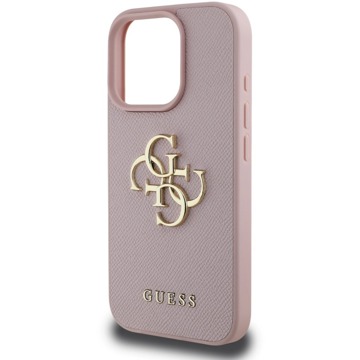 

Guess PU Grained 4G Metal Logo Zadní Kryt pro iPhone 16 Pro Pink
