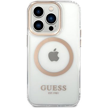

Guess Transparent MagSafe Kompatibilní Zadní Kryt pro iPhone 14 Pro Max Gold
