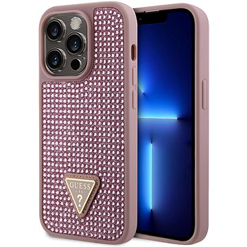 

Guess Rhinestones Triangle Metal Logo Kryt pro iPhone 15 Pro Pink