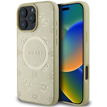 

Guess Saffiano Peony Stamp MagSafe Zadní Kryt pro iPhone 16 Pro Gold