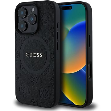 

Guess Saffiano Peony Stamp MagSafe Zadní Kryt pro iPhone 16 Pro Black