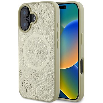 

Guess Saffiano Peony Stamp MagSafe Zadní Kryt pro iPhone 16 Gold