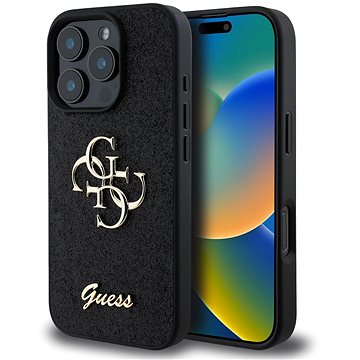 

Guess PU Fixed Glitter 4G Metal Logo Zadní Kryt pro iPhone 16 Pro Black