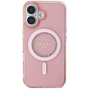 

Guess IML Rhinestones Ring MagSafe Zadní Kryt pro iPhone 16 Pink