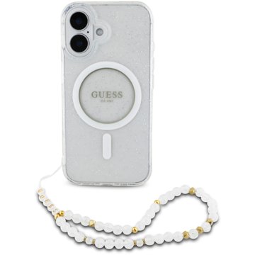 

Guess IML Glitter Beads Strap MagSafe Zadní Kryt pro iPhone 16 Transparent