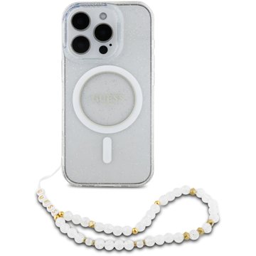 

Guess IML Glitter Beads Strap MagSafe Zadní Kryt pro iPhone 16 Pro Max Transparent