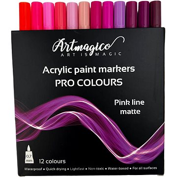 

Artmagico Pro Pink Line akrylové fixy, růžové odstíny, 12 ks