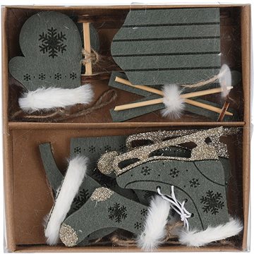 

H&L Vánoční ozdoby - sada, zelená, textil/dřevo, 10 ks