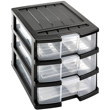 

HEIDRUN Regál 34 × 25 × 23,5 cm se třemi šuplíky, černý, plast