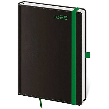 Helma Black Green týdenní s poutkem na propisku 2026, černý, B6, 12 × 16,5 cm