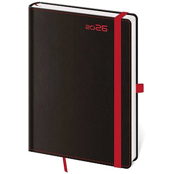 Helma Black Red týdenní s poutkem na propisku 2026, černý, B6, 12 × 16,5 cm