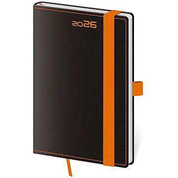 Helma Black Orange týdenní s poutkem na propisku 2026, černý, kapesní, 9 × 14 cm