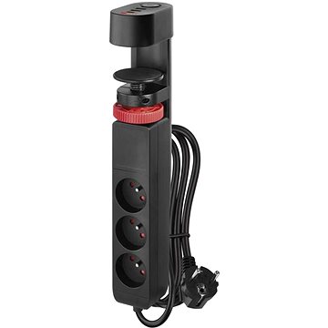 

EMOS 3 zásuvky, 1,5 m, vypínač, USB černý