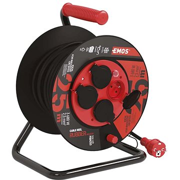 EMOS Gumový prodlužovací kabel na bubnu – 4 zásuvky, 50m, 2,5mm2
