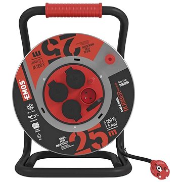 

EMOS Guma-neoprén prodluž. kabel, buben kovový – 4z, 25m, 1,5mm2
