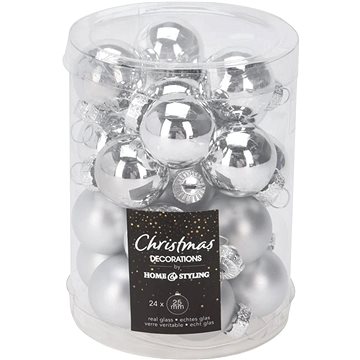 

H&L Sada vánočních skleněných ozdob 24 ks 2,5 cm lesklé / matné stříbrné