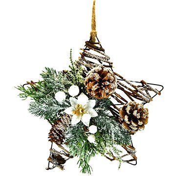 

DOMMIO Vánoční dekorace - proutěná hvězda s bílou ponsetií, 25 cm