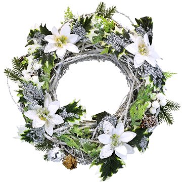 

DOMMIO Vánoční věnec - proutěný s bílou poinsetií, 30 cm
