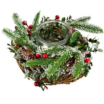 

DOMMIO Vánoční svícen - s červenými bobulemi, průměr 22 cm