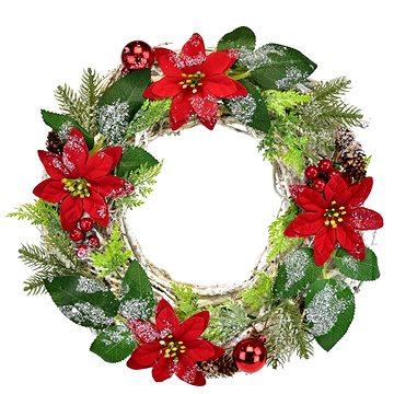 

DOMMIO Vánoční věnec - proutěný s červenou poinsetií, 30 cm