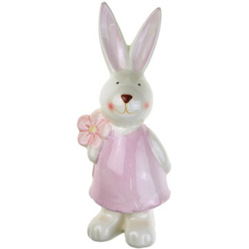 

DOMMIO Velikonoční dekorace - Zaječice keramická s květinou, 21 cm