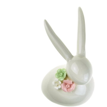 

DOMMIO Velikonoční dekorace - Zajíček porcelánový s kytičkou, 11 cm