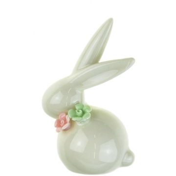 

DOMMIO Velikonoční dekorace - Zajíček porcelánový s kytičkou, 8,5 cm