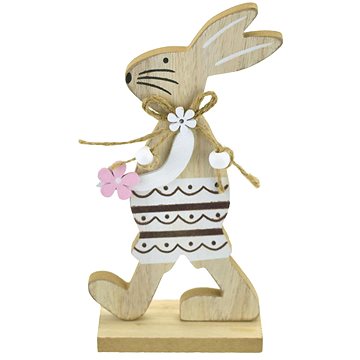 

DOMMIO Velikonoční dekorace - Zajíček dřevěný s kytičkou, 19 cm
