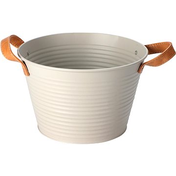 

H&L Kovový koš s koženými uchy, 17 cm, světle šedý