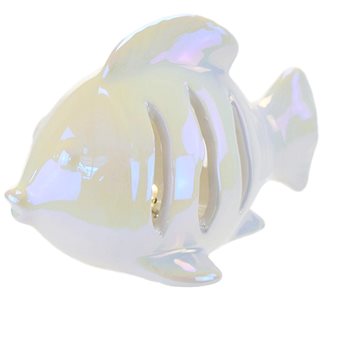 

DOMMIO Ryba keramická s LED, bílá perleť, 10 × 14 cm