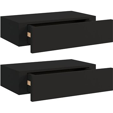 

Shumee nástěnné police se zásuvkou 2 ks černé 40 × 23,5 × 10 cm MDF