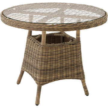 

TECTAKE Zahradní stůl, ratanový, se skleněnou deskou 91 cm, béžový