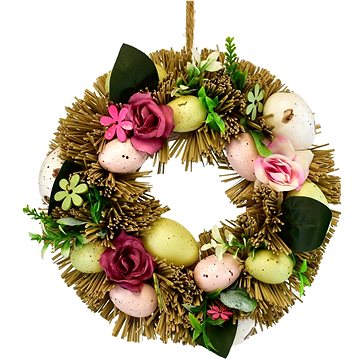 

DOMMIO Velikonoční dekorace - Proutěný věneček zdobený vajíčky, průměr 25 cm