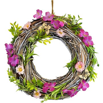 

DOMMIO Velikonoční dekorace - Slámový věnec s kvítky, průměr 30 cm